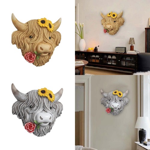 Highland cow head - cow, wall
