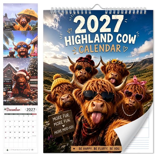 Highland cow calendar - cow, 2027