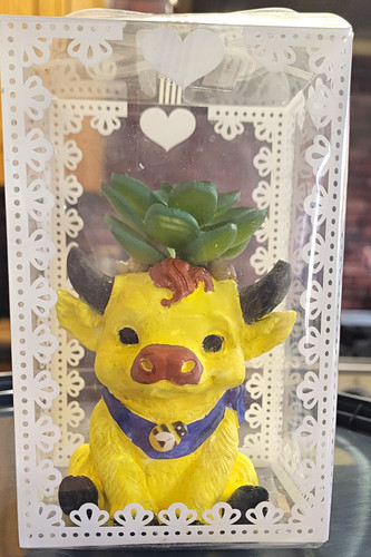 Yellow cow figurine planter - yellow,