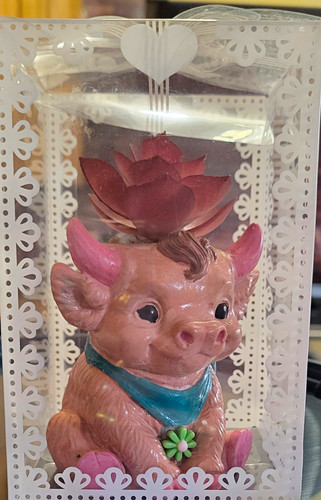 Painted ceramic pink cow - painted,