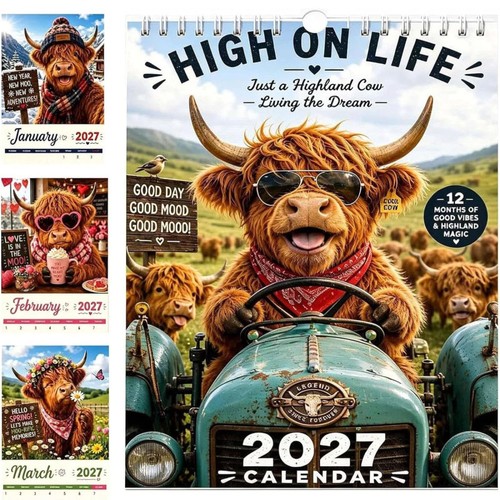 2027 funny highland cow wall - cow,