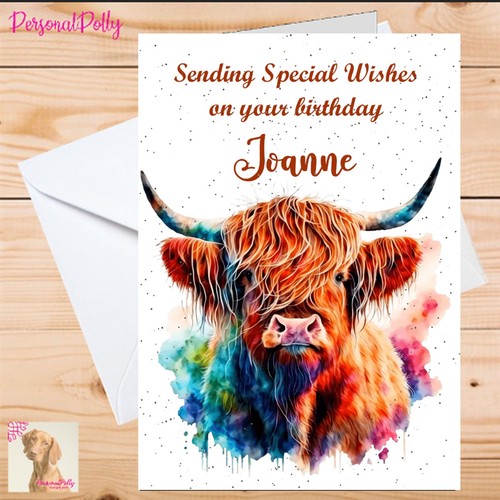 Personalised highland cow card - cow,