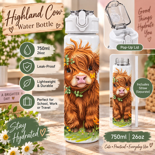 Highland cow water bottle - highland,